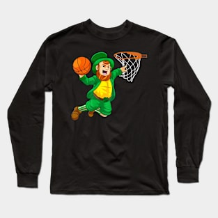 Leprechaun Basketball Dunk St Patricks Day, Funny Patrick's Day Long Sleeve T-Shirt